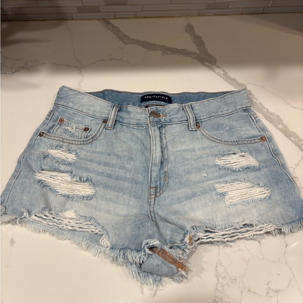 Aeropostale Vintage High Rise Shorty Women's Light Blue Denim Shorts